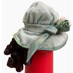 Vintage Victorian Black Curly Doll Wig W/ Flowers Hat Girl 1800s Style Sz 9?